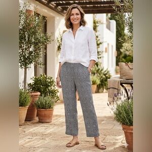 J. Jill Love Linen Pants Size Medium Black White Geometric Print 100% Linen